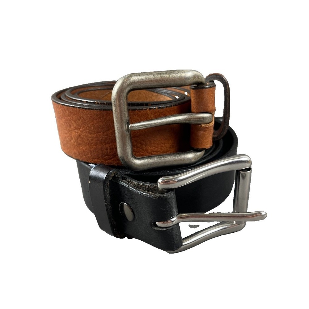 Stickman Leather Mens Brown & Black Leather Belt Silver Buckle Workwear Lot Of 2